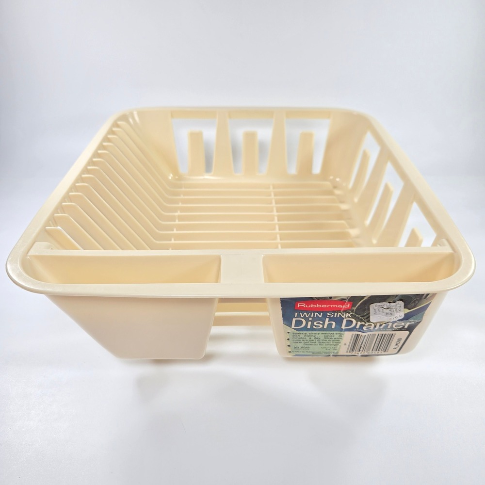 Vintage Rubbermaid 6049 Twin Sink Dish Drainer Almond Cream Plastic 1981 USA